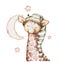 Cute giraffe watercolor illustration. cute animals childrens poster.