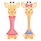 Cute giraffes couple childish characters