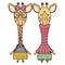 Cute giraffes couple childish characters