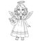Cute girl in angel costume outlined for coloring page