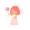 Cute Girl Angel with Nimbus and Wings Standing with Flowers, Lovely Baby Cartoon Character in Cupid or Cherub Costume