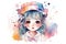 cute girl anime kawaii watercolor Ilustration AI generated