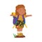 Cute Girl as Junior Scout with Backpack Standing with Outstretched Arms Vector Illustration