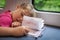 Cute girl asleep in a train