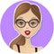 Cute girl avatar icon. Young woman face. Cartoon illustra