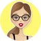 Cute girl avatar icon. Young woman with glasses.