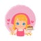 Cute girl baking a chocolate cake for Valentine`s Day.  Blonde female chef bakery logo