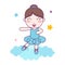 Cute Girl Ballerina dance blue custom on the cloud Illustration