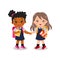 Cute girl best friend holding hand and going to school together. Educational clip art.