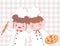 Cute girl and boy chefs cartoon character with roller pin and pizza