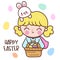 Cute girl and bunny rabbit wear Easter costume holding easter egg basket