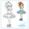 Cute girl in carnival costume of a ballerina color and outlined for coloring page