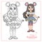 Cute girl in carnival costume mouse or rat color and outlined for coloring page