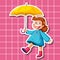 Cute girl cartoon character holding umbrella sticker style