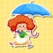 Cute girl cartoon character holding umbrella sticker style