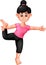 Cute girl cartoon practicing yoga sport standing on one leg with smile