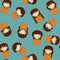 Cute girl cartoon set seamless pattern