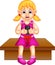 Cute girl cartoon sitting with playing smartphone