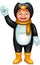 Cute girl cartoon standing with waving and using pinguin costume
