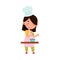 Cute Girl Character in Hat and Apron Standing at Kitchen and Cooking Vector Illustration