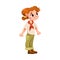 Cute Girl Character in Safari Outfit Standing and Smiling Vector Illustration