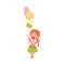 Cute Girl Character Throwing Gift Box with Balloons Vector Illustration