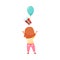 Cute Girl Character Throwing Gift Box with Balloons Vector Illustration