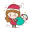 Cute girl Christmas character cartoon merry x mas santa vector: Happy New year festival snow season: Perfect kid greeting card