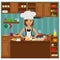 Cute girl cook preparing lunch in the kitchen. V