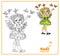 Cute girl in the costume of a spring fairy with butterflies color and outlined isolated on a white