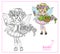 Cute girl in the costume of summer fairy in flower wreath of roses and with basket with sprouts in hands color and outlined