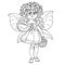 Cute girl in the costume of a summer fairy in flower wreath with watermelon and strawberry outlined