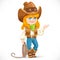 Cute girl in cowboy suit is holding a lasso