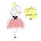 Cute girl with a crown in a pink dress illustration, hand written text Little Princess