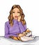 Cute girl and cute cat cute friends  girl and cat  pet, pets, pet owner, animal love, pet cat, illustration, digital