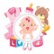 cute girl in diaper with bear bottle cube bib sock baby shower