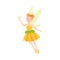 Cute Girl Fairy with Butterfly, Lovely Flying Winged Elf Princesses in Orange Pretty Dress Cartoon Style Vector