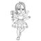 Cute girl in a fairy costume holding a large rose on the handle long outlined