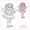 Cute girl in fairy costume  with a magic wand color and outlined for coloring page