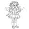 Cute girl in fairy costume  with a magic wand outlined for coloring page