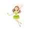 Cute Girl Fairy with Magic Wand, Lovely Flying Winged Elf Princesses in Green Dress Cartoon Style Vector Illustration