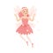 Cute Girl Fairy with Pink Hair Flying with Wings Vector Illustration