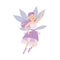 Cute Girl Fairy with Purple Hair Flying with Wings Vector Illustration