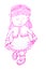 A cute girl with a flower wreath on her head, standing in a respectful curtsy. Cartoon isolated children's character