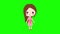 Cute Girl on a green background. lady jumping, animated woman