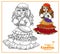 Cute girl in gypsy carnival costume with a fortune-telling ball in hand color and outlined for coloring page