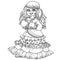 Cute girl in gypsy carnival costume with a fortune-telling ball in hand outlined for coloring page