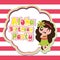 Cute girl is happy in Aloha party cartoon on striped background, birthday postcard, wallpaper, and greeting card