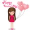 Cute girl Happy Valentine\' s Day holding balloons heart.