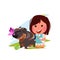 Cute girl with her dog. pet lover concept. dachshund- vector